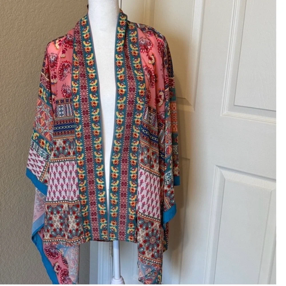 Umgee Scarf Print, Patchwork Kimono‎ M/L Like New Condition Festival, Beach